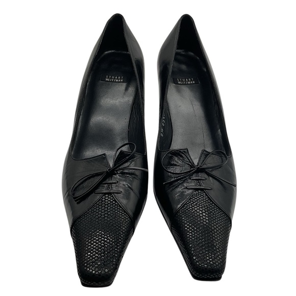 Stuart Weitzman Shoes | Black Leather Lace Up‎ Kitten Heels Pumps size 8B - Picture 2 of 10